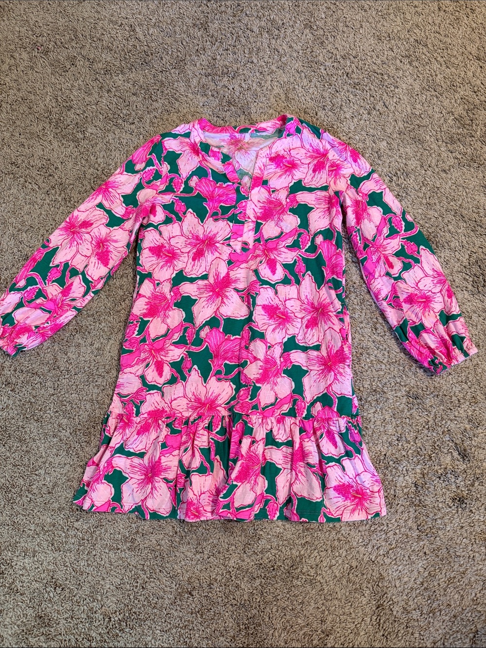 Lilly Pulitzer Girls’ Pink Floral Long-Sleeve Ruffle Dress